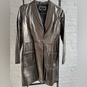 DKNY Authentic Lambskin Leather Metallic Trench Coat, size small